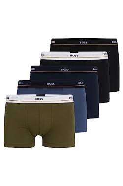 BOSS Herren Trunk 5P Essential Fünfer-Pack eng anliegende Boxershorts aus Stretch-Baumwolle mit kurzem Bein und Logos am Bund Gemustert XL von BOSS
