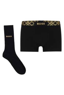 BOSS Herren Trunk&Sock Gift Set aus Socken und eng anliegenden Boxershorts aus Stretch-Baumwolle mit kurzem Bein und schimmernden Akzenten Schwarz XL von BOSS