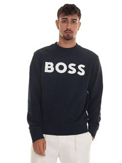 BOSS Herren WeBasicCrew Relaxed-Fit Sweatshirt aus Baumwoll-Terry mit gummiertem Logo-Print Dunkelblau L von BOSS