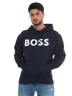 BOSS Herren WebasicHood Hoodie aus Baumwoll-Terry mit gummiertem Logo-Print Dunkelblau XXL von BOSS