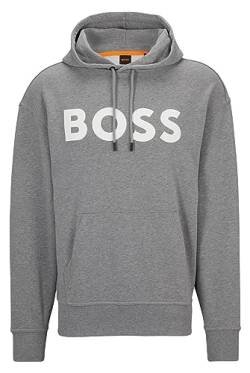 BOSS Herren WebasicHood Hoodie aus Baumwoll-Terry mit gummiertem Logo-Print Hellgrau L von BOSS