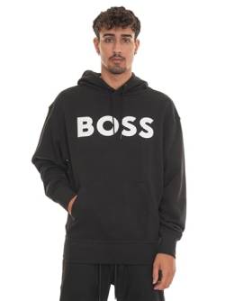 BOSS Herren WebasicHood Hoodie aus Baumwoll-Terry mit gummiertem Logo-Print Schwarz M von BOSS