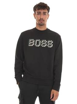 BOSS Herren Weglitchlogo Sweatshirt aus Baumwoll-Terry mit gedrucktem und gesticktem Logo Schwarz M von BOSS