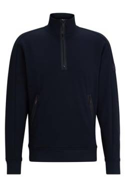 BOSS Herren Zecompany Sweatshirt aus Baumwoll-Terry mit Reißverschluss am Kragen und Logo-Patch Dunkelblau M von BOSS