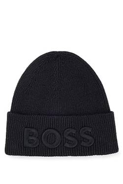 BOSS Herren Afox Mütze aus Baumwolle und Wolle mit Logo-Stickerei Schwarz Stck von BOSS