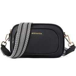 BOSTANTEN Damen Handy Umhängetasche, PU Leder Crossbody Schultertasche, Umhängetasche mit Breitem Gurt, Reißverschlusstasche Handytasche zum Umhängen Damen für Designer Schwarz von BOSTANTEN