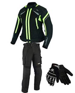 BOSmoto DAMEN MOTORRADKOMBI JACKE + HOSE + HANDSCHUHEN - BIKE MOTORRAD ROCKER TOURING in verschiedenen farben (XL, Lila) von BOSmoto