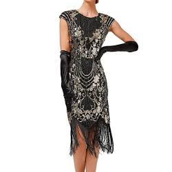 20er Jahre Charleston Kleid, Damen Pailletten Fransen Flapper Gatsby 20's Fransenkleid Damen-Kostüm Abendkleid Frauen Paillettenkleid Ärmellos Sexy Partykleid Elegant Vintage Cocktailkleid Ballkleid von BOTCAM