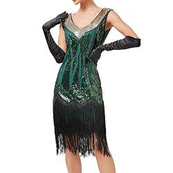 20er Jahre Charleston Kleid, Damen Pailletten Fransen Flapper Gatsby 20's Fransenkleid Damen-Kostüm Abendkleid Frauen Paillettenkleid Ärmellos Sexy Partykleid Elegant Vintage Cocktailkleid Ballkleid von BOTCAM