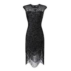 20er Jahre Charleston Kleid, Damen Pailletten Fransen Flapper Gatsby 20's Fransenkleid Damen-Kostüm Abendkleid Frauen Paillettenkleid Ärmellos Sexy Partykleid Elegant Vintage Cocktailkleid Ballkleid von BOTCAM