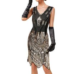 20er Jahre Charleston Kleid, Damen Pailletten Fransen Flapper Gatsby 20's Fransenkleid Damen-Kostüm Abendkleid Frauen Paillettenkleid Ärmellos Sexy Partykleid Elegant Vintage Cocktailkleid Ballkleid von BOTCAM