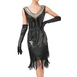 BOTCAM 1920s Vintage Kleid Damen Flapper Charleston Kleid Gatsby Pailletten Quasten Saum Cocktail Flapper Abschlussballkleid Abendkleid Cocktail Party Kostüm Kleid 20er Jahre Abendkleider von BOTCAM