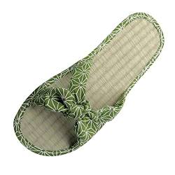 BOTCAM Antirutsch Schuhe Damen Hausschuhe für Damen, flache Hausschuhe, bequeme, rutschfeste Sandalen, leise -Rattan-Flip-Flops Damenschuhe 40 (Green, 37) von BOTCAM