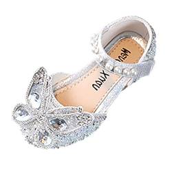 BOTCAM Baby Sommer Schuhe Kleid Leistung Tanzschuhe Strass Cartoon Schmetterling Form Pailletten Perle Hakenschlaufe Sandale (Silver, 31.5 Little Child) von BOTCAM