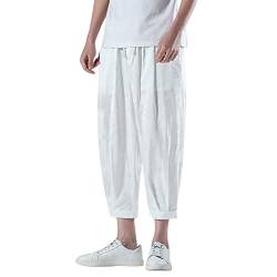 BOTCAM Bloomers Herren Japanische Volltonfarbe Einfach Haremshose Baggy Freizeithose Männer Pumphose Aladinhose Pluderhose Yoga Goa Sarouel Hosen Sporthose Comfort Atmungsaktiv (Z3-White, XXL) von BOTCAM