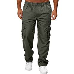 BOTCAM Cargohose Herren,Einfarbig Jogginghose Arbeitshose Mit Gummizug, Sporthose Freizeithose Chino Hose Sweatpants mit Taschen Radlerhose, Vintage Trainingshose Wanderhose Trekkinghose Outdoorhose von BOTCAM