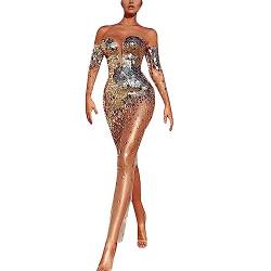 BOTCAM Damen Paillettenkleid Sexy Trägerkleid Mesh Durchsichtige Partykleid Damenkleider Off Shoulder Langarm Kleider Frauen Abendkleider Elegant Bandeau Kleider Lang Kleid Bleistiftkleid Ballkleider von BOTCAM