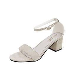 BOTCAM Damenschuhe Weite H 42 Sandalen für Damen, Toe, kausale Schuhe, hohe Absätze Schuhe Ohne Schnürsenkel Damen (Beige, 38) von BOTCAM