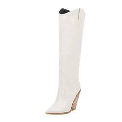 BOTCAM Elegante Schuhe Damen Toe Bequeme bestickte Western Rodeo Cowboystiefel Mädchen 29 (White, 39) von BOTCAM