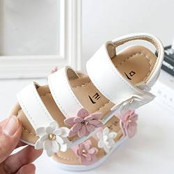 BOTCAM Hausschuhe Mädchen 21 Sandalen Mode große Blume Mädchen flache Schuhe Kleinkind Schuhe Junge (White, 24) von BOTCAM