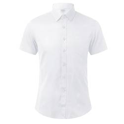 BOTCAM Herren Hemden Langarm Flanell Herren Slim Casual Einfarbig Einfache Taschendekoration Kurzarmhemd (White, XXXXL) von BOTCAM