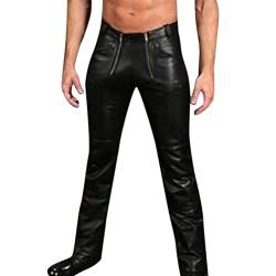 BOTCAM Herren Motorrad Lederhose Leder Schwarz Lederhose Slim Fit Lederhose Winddicht Wasserdicht Lederhose Elastisch Bikerhose Trainingshose Matt Kunstleder Enganliegend Hose Trachtenlederhose von BOTCAM