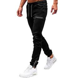 BOTCAM Herren SchlupfJeans mit Gummiband Schnürhose Tasche Jogginghose Cargo Chinohose Jeans Reißverschluss Dekoration Streetwear Arbeitsjeans Herren Slim fit Stretch Freizeithosen von BOTCAM