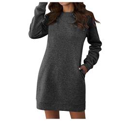 BOTCAM Hoodie Damen Kapuzenpullover Lange Herbst Winter Sweatshirt Damen Oversized Vintage Einfarbig Rundhals Hoodie Kleid Winterkleid Mädchen Langarmshirt Oberteile Top Ohne Taschen Pulli Streetwear von BOTCAM