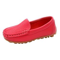 BOTCAM Junge Sneaker Gefüttert Soft Slip On Loafers Kleid Flache Schuhe Bootsschuhe Freizeitschuhe Kinderschuhe 38 (Red, 25) von BOTCAM