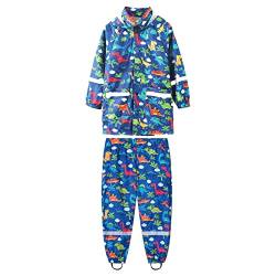 BOTCAM Kinder Jungen Mädchen Dinosaurier Regenbogen Bedruckte Regenjacke mit Kapuze Winddichter Regenmantel Kinder Langarm Hoodie Trench Pants Outfits Lernuhr von BOTCAM