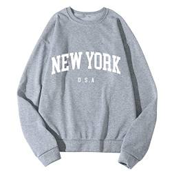 BOTCAM Pulli Schwarz New York Herren Damen Letter Graphic Print Langarm Rundhals Tops Sweatshirt Sweatshirt Herren Fell von BOTCAM