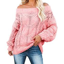 BOTCAM Pullover Damen Winter Pullis Loose Off Shoulder Sexy Strickpullover Casual Langarmshirt Grobstrick Große Größen Pulli Oberteile Elegant Strickwaren Tops Vintage Grobstrick Jumper Shirts von BOTCAM