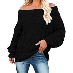 BOTCAM Pullover Damen Winter Pullis Loose Off Shoulder Sexy Strickpullover Casual Langarmshirt Grobstrick Große Größen Pulli Oberteile Elegant Strickwaren Tops Vintage Grobstrick Jumper Shirts von BOTCAM