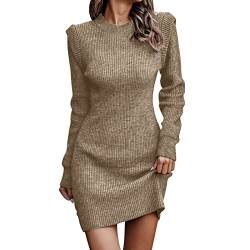 BOTCAM Pulloverkleid Elegant Strickkleider Damen Minikleid Sexy Kleid Rundhals Langarmkleid Slim Fit Winterkleid Herbstkleid Einfarbiger Knitted Dress Stretchy Freizeitkleid Frauen Pullover Bodycon von BOTCAM