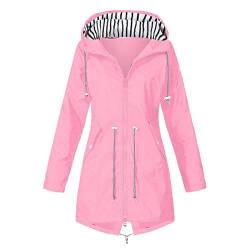 BOTCAM Regenjacke Damen Wasserdicht Atmungsaktiv Mit Kapuze Lang - Dünn Windbreaker Gestreift Futter Regenmantel Leicht Sportlich Outdoor Jacke mit Tasche von BOTCAM