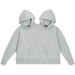 Bluse Mit Pullover Damen 2 in 1 Lustiges Pärchen-Kapuzen-Sweatshirt, Unisex, übergroß, lässig, langärmelig, Pullover, lockere Passform, zum Tragen für Zwei Personen Blusen Damen (Grey-1, One Size) von BOTCAM