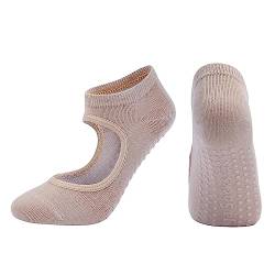 Bunte Socken Damen 35-38 Einfarbige, rückenfreie Grip-Socken für Damen, Yoga-Sportsocken, rutschfeste Hausschuhe-Socken für Damen Socken Herren Schwarz S (Beige, One Size) von BOTCAM