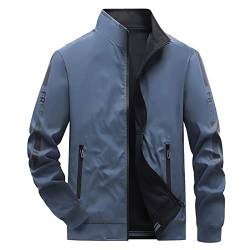 Cargo Herren Herren Casual Slim Zweiseitige Jacke Stehkragen Langarm Zipper Fly Pocket Jacket Coat Stadion Jacken Für Herren (Blue, M) von BOTCAM