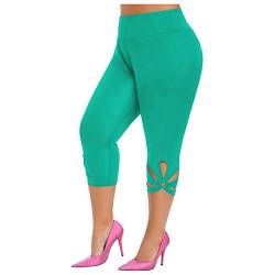 Damen 3/4 Leggings GroßE GrößE Capri Hose High Waist Yoga Leggins Yoga Hose Kurz Stretch Laufhose Freizeithose Leicht Radlerhose Caprihosen Mit Spitze Sommerhose Elegant Knielang Kurze Sporthose von BOTCAM