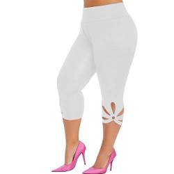 Damen 3/4 Leggings GroßE GrößE Capri Hose High Waist Yoga Leggins Yoga Hose Kurz Stretch Laufhose Freizeithose Leicht Radlerhose Caprihosen Mit Spitze Sommerhose Elegant Knielang Kurze Sporthose von BOTCAM