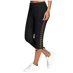 Damen 3/4 Leggings GroßE GrößE Capri Hose High Waist Yoga Leggins Yoga Hose Kurz Stretch Laufhose Freizeithose Leicht Radlerhose Caprihosen Mit Spitze Sommerhose Elegant Knielang Kurze Sporthose von BOTCAM