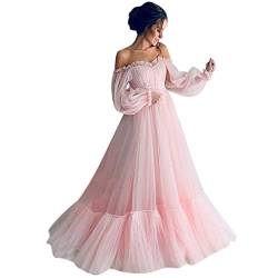 Damen Abendkleider A-Linie Lang Ballkleid Tüll Prinzessin Schulterfrei Hochzeitskleid Partykleid Maskerade Kleider Langarm Swing Kleider Puffärmel Tüll Prinzessin Kleid von BOTCAM