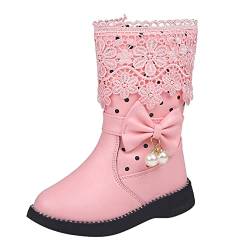 Gummistiefel Kinder Mode Blumen Plus Samt Warme Stiefel Rutschfeste Atmungsaktive Nude Damen Stiefel Kids Winter Boots Girls (Pink, 30 Little Child) von BOTCAM