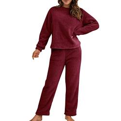 Hausanzug Fleece Damen Flauschig Teddyplüsch Gefüttert Elegant Zweiteilig Teddyfleece Freizeitanzug 2 Teilig Langarm Oberteile Und Hose Pyjama Set Herbst Und Winter Dicken Warm Schlafanzüge Mädchen von BOTCAM