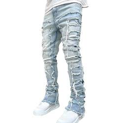 Herren Destroyed Stretch Jeans Mit Taschen Slim Fit Jeans Skinny Hip Hop Denim Hose Mit Löchern Für Männer Zerrissene Jeans Vintage Freizeithose Outdoorhose Leicht Loose Fit Slim Fit Sporthose von BOTCAM