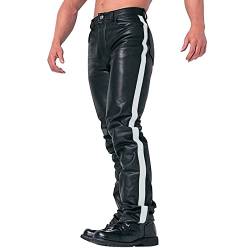 Herren PU Leder Biker Hose Herren Punk Motorradhose Herren Leder Schwarz Lederhose Herren Modern Lederhose Herren Slim Fit Hose Elastisch Bikerhose Lederjeans für Winter Winddicht und Wasserdicht von BOTCAM