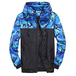 Herren Regenjacke Camouflage Regenmantel Wanderjacke Freizeitjacke Outdoorjacke Funktionsjacke Outwear Windjacke Softshelljacke Wasserdicht Faltbare, Einpackbar Jacke mit Kapuze für Wandern Camping von BOTCAM