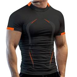 Herren T-Shirt Sport Slim Quick Dry Short Sleeves Compression Tee Fitness Muskelshirt Atmungsaktiv Trainingsshirt Sommer Crew Neck Kurzarm Laufshirt Schnelltrocknend Funktionsshirt Sportswear von BOTCAM