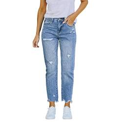 Jeanshose Damen, High Waist Denim Pants Lochjeans Jogginghose Sweathose Yogahose Elegant Bootcutjeans Shaping Straight Bleistift-Jeans Boyfriend Hüftjeans Jeggings Lässige Pant Denimhose Freizeithose von BOTCAM