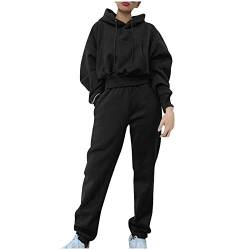 Jogginganzug Damen Sportbekleidung Einfarbig Jogginghose Casual Einfarbig Rundhals Hosenanzug Freizeitanzug Sportanzug Trainingsanzug 2-Teiliges Langarm Loose Tracksuit Hoodie Sweatshirt von BOTCAM